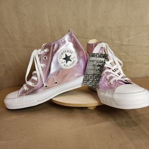 Converse Pink Metallic Hidden Mid-Wedge Sneakers Sz 7.5.